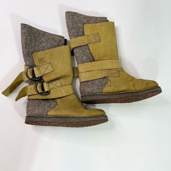 Sorel Winter Boots Womens 7 Brown Gray Chipahko Felt Lined Leather Snow Shoes - Picture 1 of 11